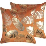 SUNFLOWER - Sierkussen set van 2 - Oranje - 45 x 45 cm - Fluweel