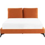 Gestoffeerd bed oranje 160 x 200 cm chenille stof linnenlook met lattenbodem elegant modern