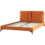 Gestoffeerd bed oranje 160 x 200 cm chenille stof linnenlook met lattenbodem elegant modern