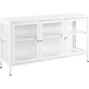 Beliani - Metallschrank Weiß Stahl mit Glasfront 35 x 115 x 65 cm Sideboard mit Griffen 3 Türen 2 Regalböden Wohnzimmer Büro Arbeitszimmer Flur Bad