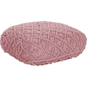Bodenkissen Rosa Baumwolle 50 x 50 x 20 cm Makramee Muster Quadratisch Modernes Design Sitzkissen für Wohnzimmer Schlafzimmer