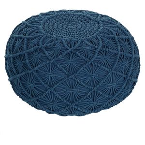 Poef Blauwe Kleur Katoen EPS vulling Rond ⌀ 50 cm Macrame Ontwerp Boho Stijl Ottomaan