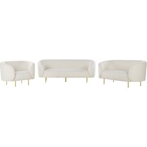 Woonkamer Set Witte Boucle Stof Zachte Nubby Gouden Benen 3 Zits Sofa Loveseat Fauteuil Retro Glam Art Decor Stijl