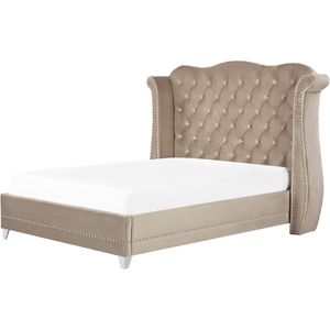 AYETTE - Tweepersoonsbed - Taupe - 140 x 200 cm - Fluweel