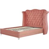 Bed Zwart Fluweel 160 x 200 cm Hoog Hoofdbord Chesterfield Stijl Tweepersoonsbed King Bed Huwelijksbed Slaapkamer