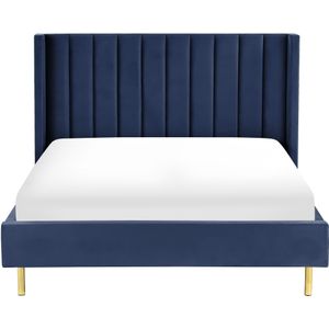 Gestoffeerd bed blauw 140 x 200 cm fluweel stof met lattenbodem elegant modern
