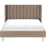 Gestoffeerd bed taupe 140 x 200 cm fluweel stof met lattenbodem elegant modern
