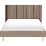 Gestoffeerd bed taupe 140 x 200 cm fluweel stof met lattenbodem elegant modern