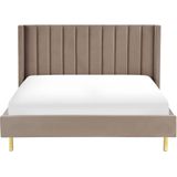 Gestoffeerd bed taupe 180 x 200 cm fluweel stof met lattenbodem elegant modern