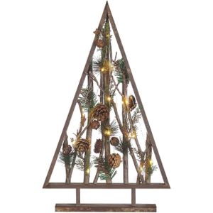 Decoratief Figuur Kerstboom Dennenhout 62 cm met dennenappels LED lampjes Rustiek Boho Ontwerp