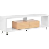 TV-meubel Wit en licht hout MDF hoogglans kast Open planken 2 lades Minimalistisch