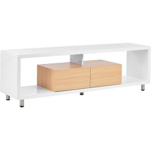 TV-meubel Wit en licht hout MDF hoogglans kast Open planken 2 lades Minimalistisch