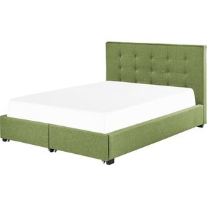 Gestoffeerd bed groen 140 x 200 cm met geïntegreerde lattenbodem gestoffeerd hoofdeinde opbergruimte knoopdecoratie klassiek