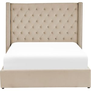 LUBBON - Bed met opbergruimte - Beige - 140 x 200 cm - Fluweel