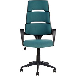 Bureaustoel blauw-groene en zwarte stof In hoogte verstelbaar Draaibaar op wieltjes Comfortabele bureaustoel Modern design voor kantoor aan huis