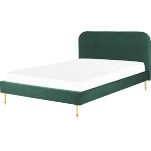 Beliani - Bett Grün Samtstoff mit Lattenrost 160 x 200 cm Metallfüße Gold hohes Kopfteil Retro Glamourös Polsterbett Doppelbett Schlafzimmer