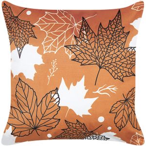 Sierkussen oranje fluweel 45 x 45 cm bladpatroon boho decoraccessoires