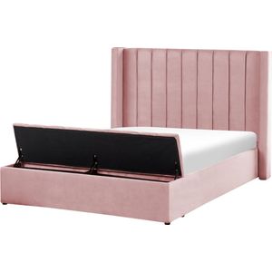 NOYERS - Bed met opbergruimte - Roze - 140 x 200 cm - Fluweel