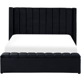 Gestoffeerd Bed Zwart 160 x 200 cm in Fluweelstof met Opbergruimte Elegant Tweepersoonsbed Modern Ontwerp