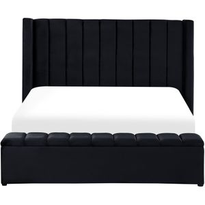 Beliani-NOYERS-Bed met opbergruimte-Zwart-160 x 200 cm-Fluweel