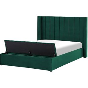 NOYERS - Bed met opbergruimte - Groen - 140 x 200 cm - Fluweel