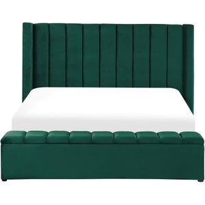 Gestoffeerd Bed Groen 180 x 200 cm in Fluweelstof met Opbergruimte Elegant Tweepersoonsbed Modern Ontwerp