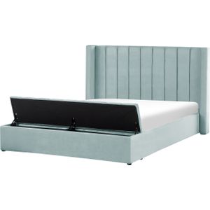 Gestoffeerd Bed Mintgroen 160 x 200 cm in Fluweelstof met Opbergruimte Elegant Tweepersoonsbed Modern Ontwerp