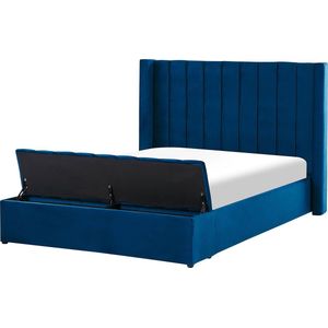 NOYERS - Bed met Opbergruimte - Blauw - 140 X 200 cm - Fluweel