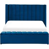 NOYERS - Bed met Opbergruimte - Blauw - 160 X 200 cm - Fluweel