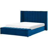 NOYERS - Bed met Opbergruimte - Blauw - 180 X 200 cm - Fluweel