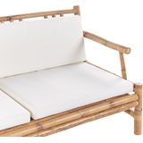 Tuinbankset bamboe hout witte kussens 4-zits modern design outdoor conversatieset