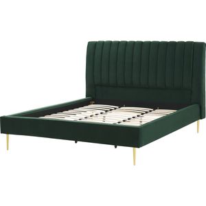 Gestoffeerd bed groen 180 x 200 cm fluweel stof met lattenbodem hoog hoofdbord decoratief elegant modern