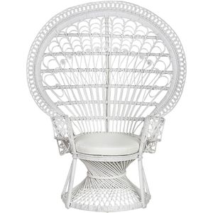 Pauw stoel Wit rotan met katoenen kussens Binnen & buiten tuin lounge terras patio balkon woonkamer slaapkamer meubilair