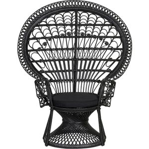 Pauw stoel Zwart rotan met katoenen kussens Binnen & buiten tuin lounge terras patio balkon woonkamer slaapkamer meubilair