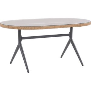 Tuintafel PE rotan en glas 160 x 94 cm voor 6 personen buiten Rechthoekig in rustieke stijl