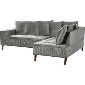 Beliani - Ecksofa Grau Samt Linksseitig 3-Sitzer Sofa mit Vielen Kissen Metallfüßen Glamour Modern Wohnzimmer Büro Arbeitszimmer Wohnküche Esszimmer