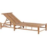 Ligbed zonnebed ligstoel naturel bamboe gebroken wit drie niveaus verstelbaar rugleuning tuin terras meubels