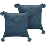 SETARIA - Sierkussen set van 2 - Blauw - 45 x 45 cm - Fluweel