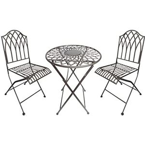 Metalen zitgarnituur, 3-delige set, bruin, tuinstoel, tafel, robuust, voor binnen en buiten