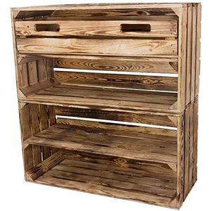 2 x gevlamde Vinterior fruitkist 1 x met lade 1 x zonder 75 x 40 x 31 cm plank houten kisten hout wijnkisten appelkisten decoratie hal vintage