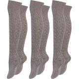 Paolo Renzo® Damen Baumwoll Overknees mit Zopfmuster & Anti-Rutsch-Bund 1 oder 3 Paar - Größe 36/41 - Grau / 36-41 / 3