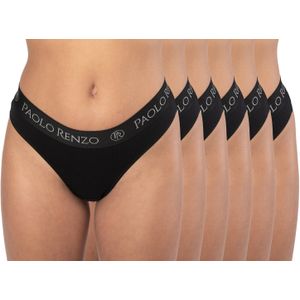 Paolo Renzo® Damen Baumwoll Tanga SPORT LINE 3 oder 6 Paar - Größen S, M , L, XL - Schwarz / XL / 6
