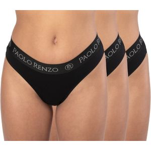 Paolo Renzo® Damen Baumwoll Tanga SPORT LINE 3 Paar - Größe M - Schwarz
