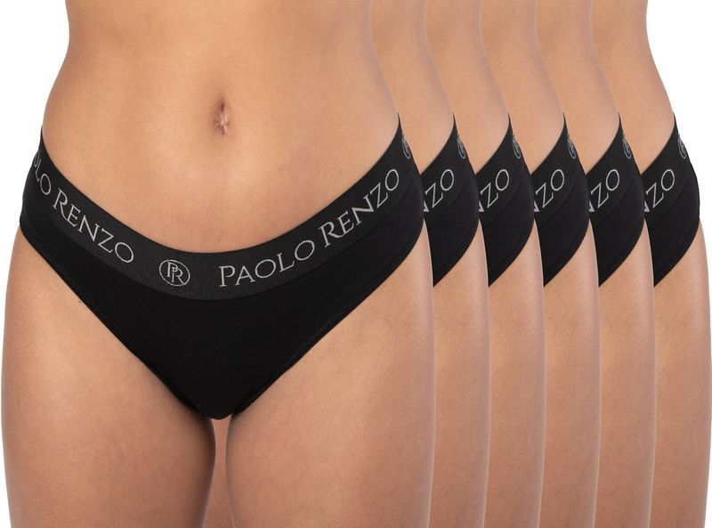 Paolo Renzo® Damen Baumwoll Slip SPORT LINE 3 oder 6 Paar - Größen S, M , L, XL - Schwarz / S / 6