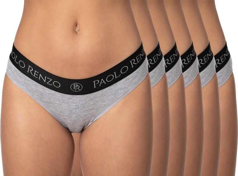 Paolo Renzo® Damen Baumwoll Slip SPORT LINE 3 oder 6 Paar - Größen S, M , L, XL - Grau / S / 6
