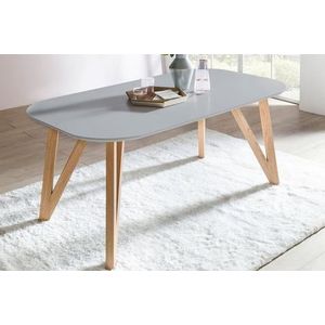 SalesFever eettafel Scandinavisch design | massief eiken onderstel | tafelblad MDF grijs gelakt | 180x90x76 cm - grijs Multi-materiaal 379769