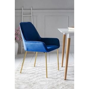 SalesFever Gestoffeerde stoel set van 2 | Fauteuil met fluweel-look | Goudkleurig metalen frame | B 56 x D 54 x H 90 cm | Blauw - blauw Multi-materiaal 381724