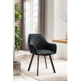 SalesFever gestoffeerde stoel set van 2 met armleuningen | hoes van microvezel | zwart metalen frame | ruitstiksel op rugleuning | antraciet - meerkleurig Multi-materiaal 389805