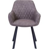 SalesFever Gestoffeerde stoel set van 2 met armleuningen | microvezelbekleding | zwart metalen frame | ruitstiksel op rugleuning | taupe - grijs Multi-materiaal 389812