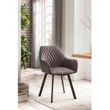 SalesFever Gestoffeerde stoel set van 2 met armleuningen | microvezelbekleding | zwart metalen frame | ruitstiksel op rugleuning | taupe - grijs Multi-materiaal 389812